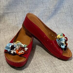 Sheridan Mia Genuine Leather Textured Floral Embellished Colorful Slide Sandals